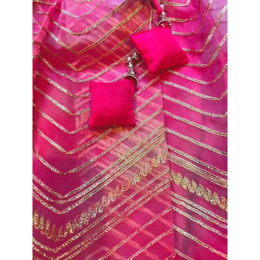 Babyhug Ruffle Sleeves Choli Lehenga And Dupatta With Lehriya Print- Pink 12-18m